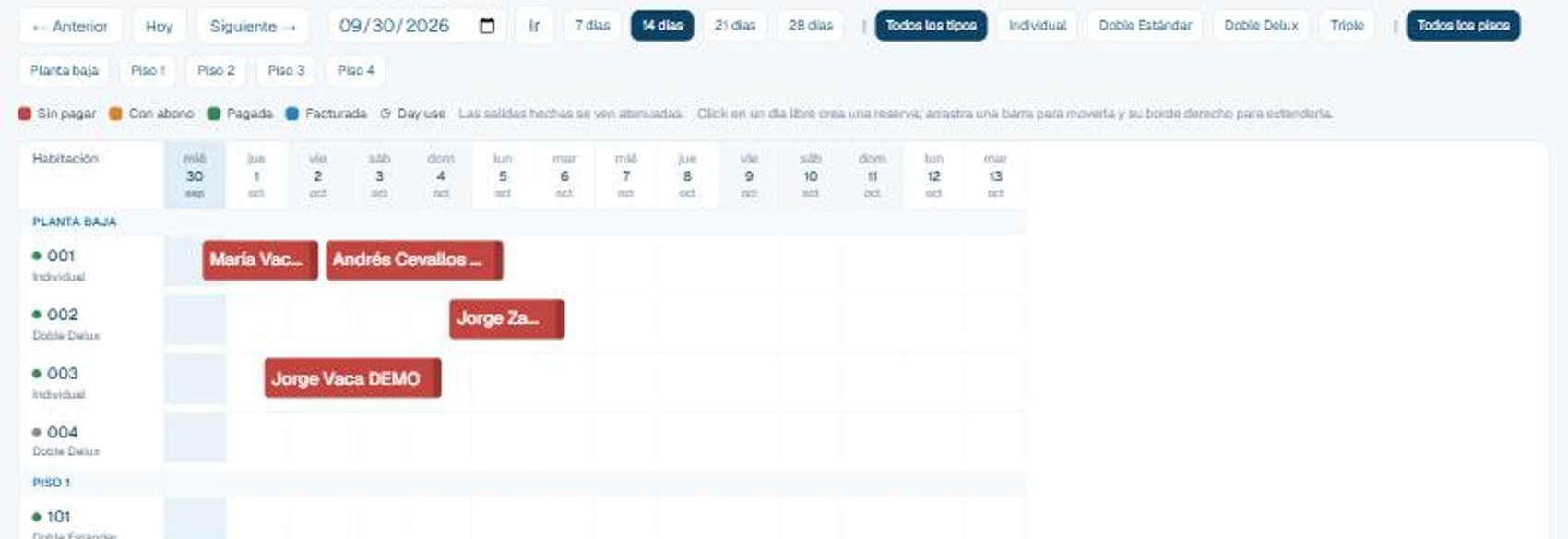 Planner visual de habitaciones por día
